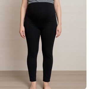 HoFish Women's Maternity High-Waisted Black Stretch Full Belly Panel Leggings